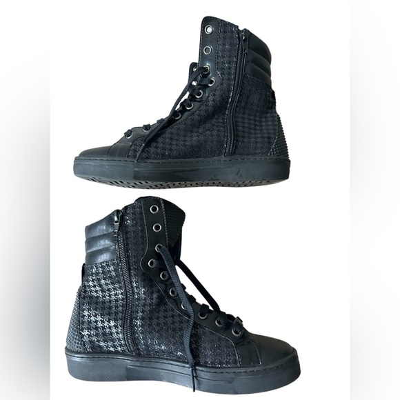 Toscablu Black High-Top Sneakers with textures and inside zipper size 35/4.5 US - Picture 5 of 10